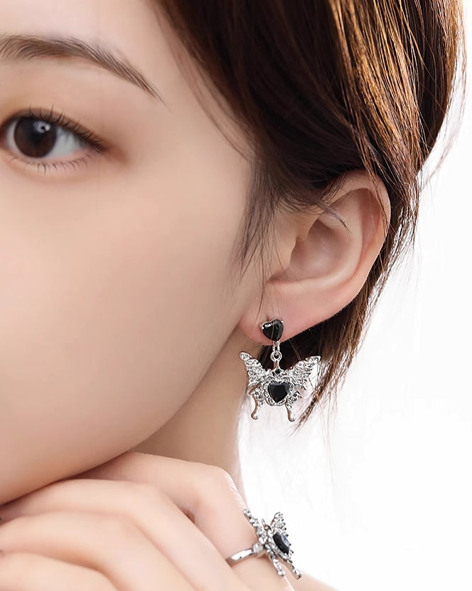 Black Love Butterfly Asymmetrical Earrings
