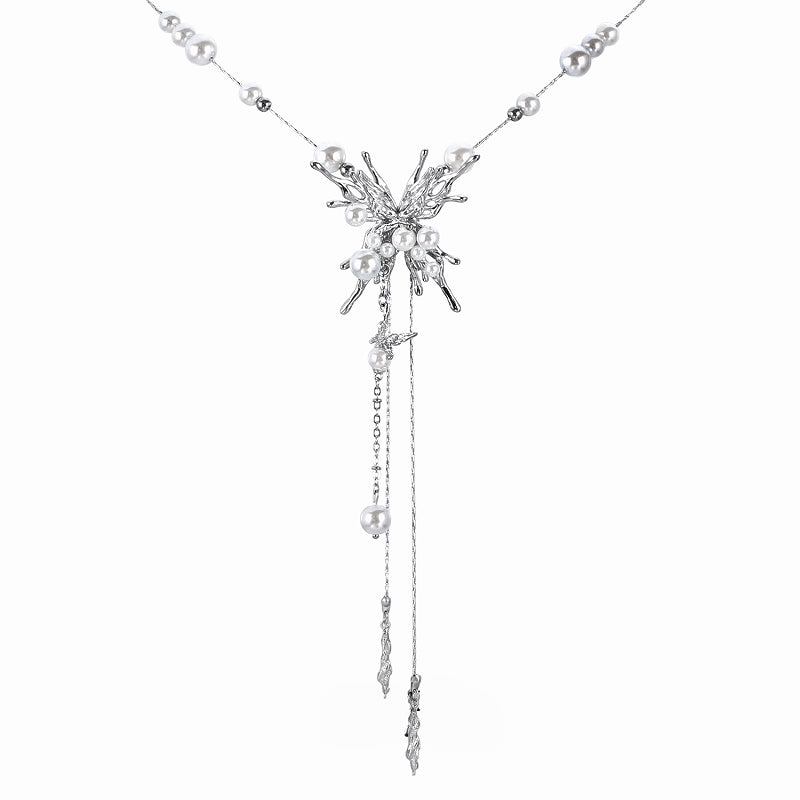 【1ST XULIE】Butterfly Bubble Pearl Tassel Necklace pg249