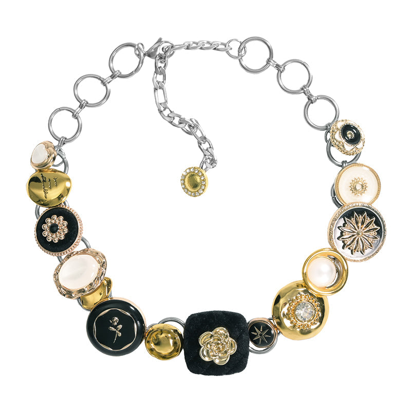【Planktont】Black&Gold Button Necklace pg207