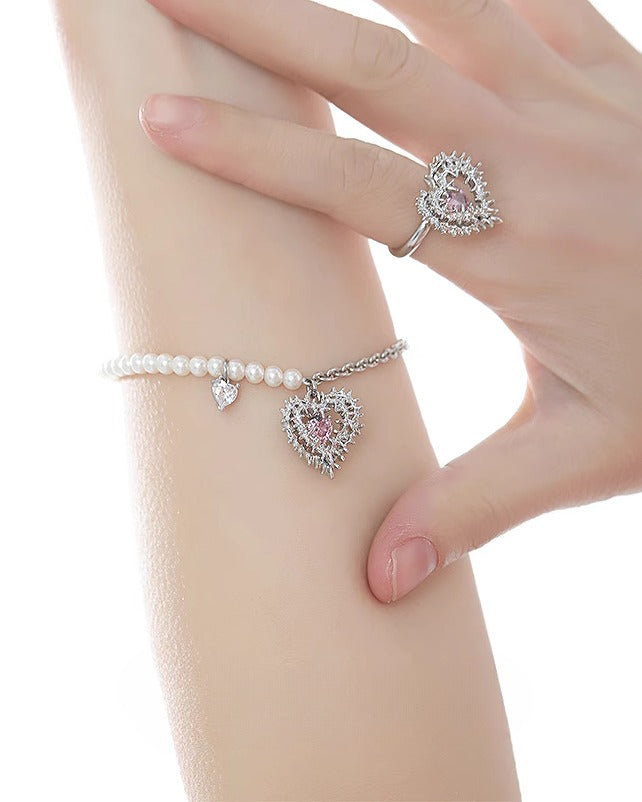 Pink Heart Spiked Thorn Bracelet