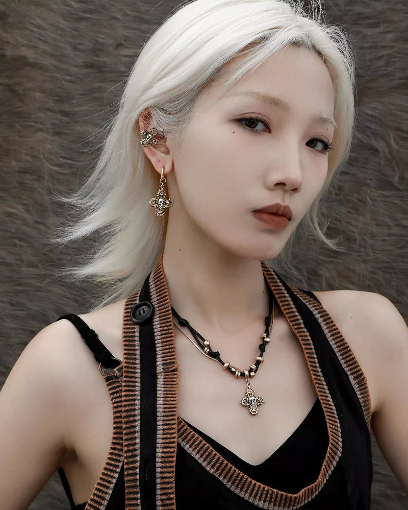 Crime and Punishment Skull Cross Earrings