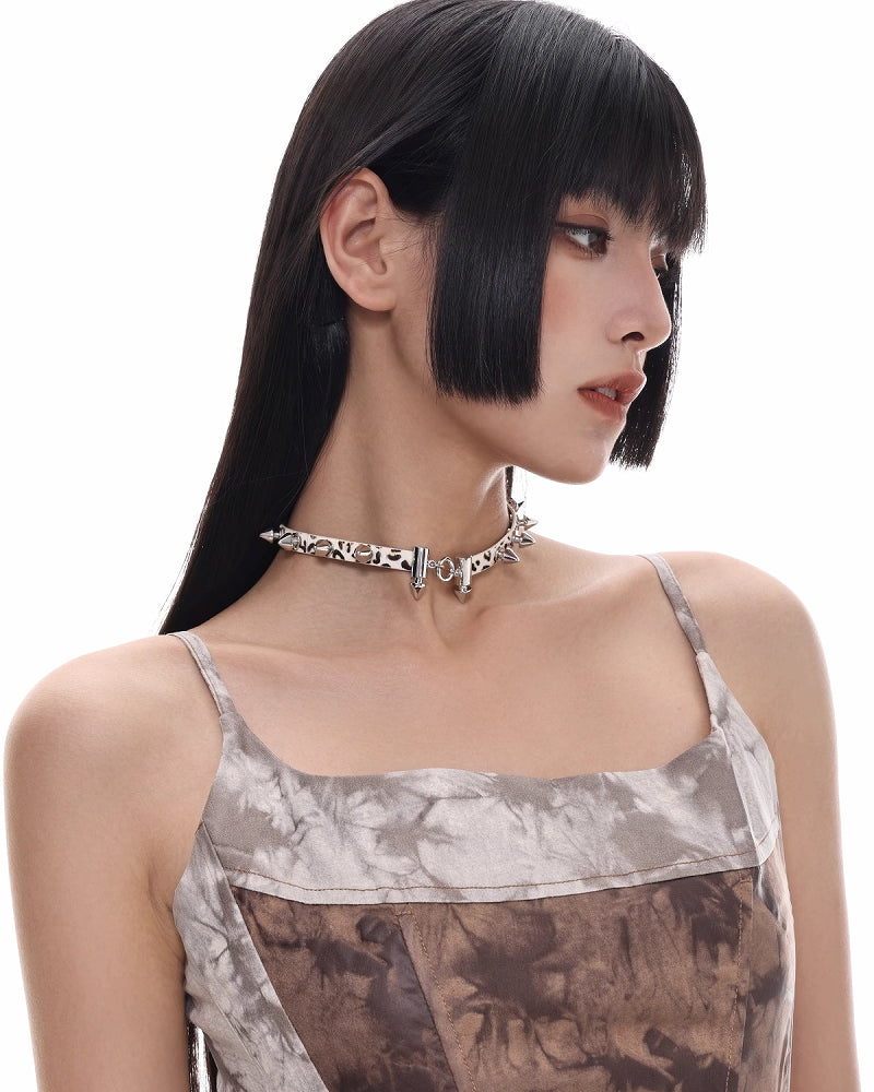 【SUMIYAKI】Graffiti Leopard Rivet Choker pg934