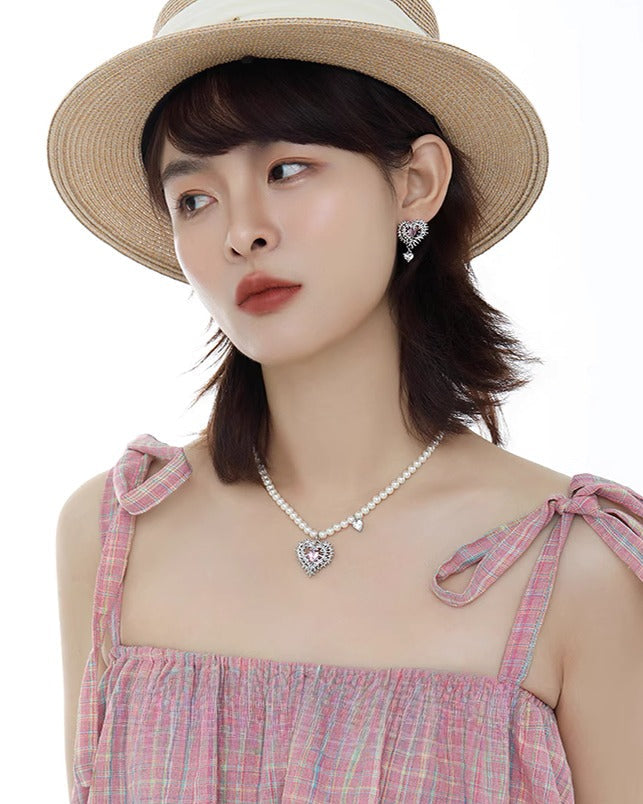 Pink Heart Spiked Thorn Earrings 01