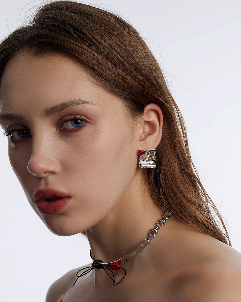 【OCTO VITA】Only Love Lives Forever Book Rose Earrings pg1332