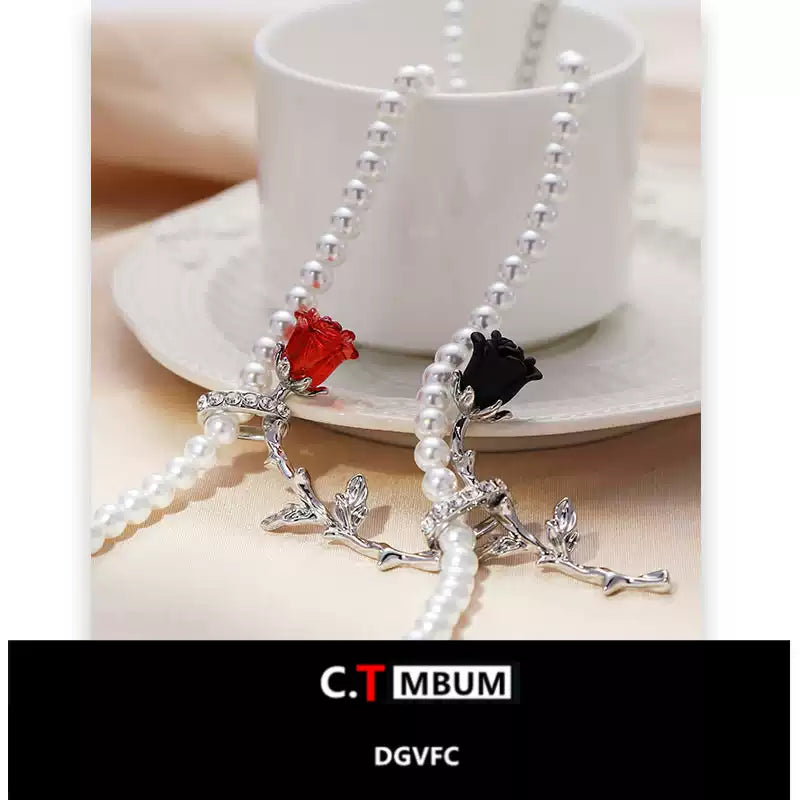 Dark Night Rose Pearl Necklace