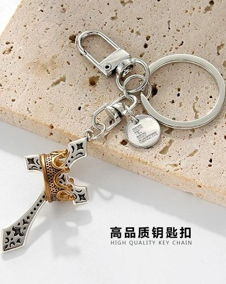 Retro Crown & Cross Keychain