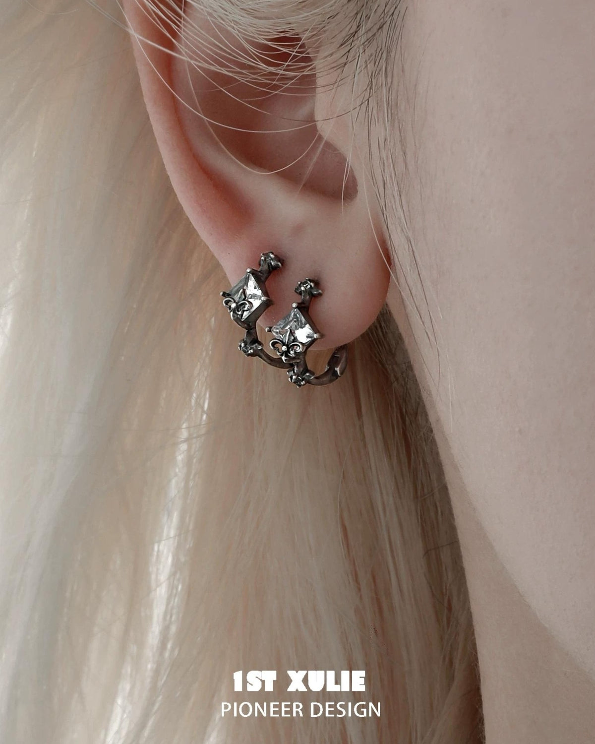 Dark Iris Zirconia Clip-On Earrings