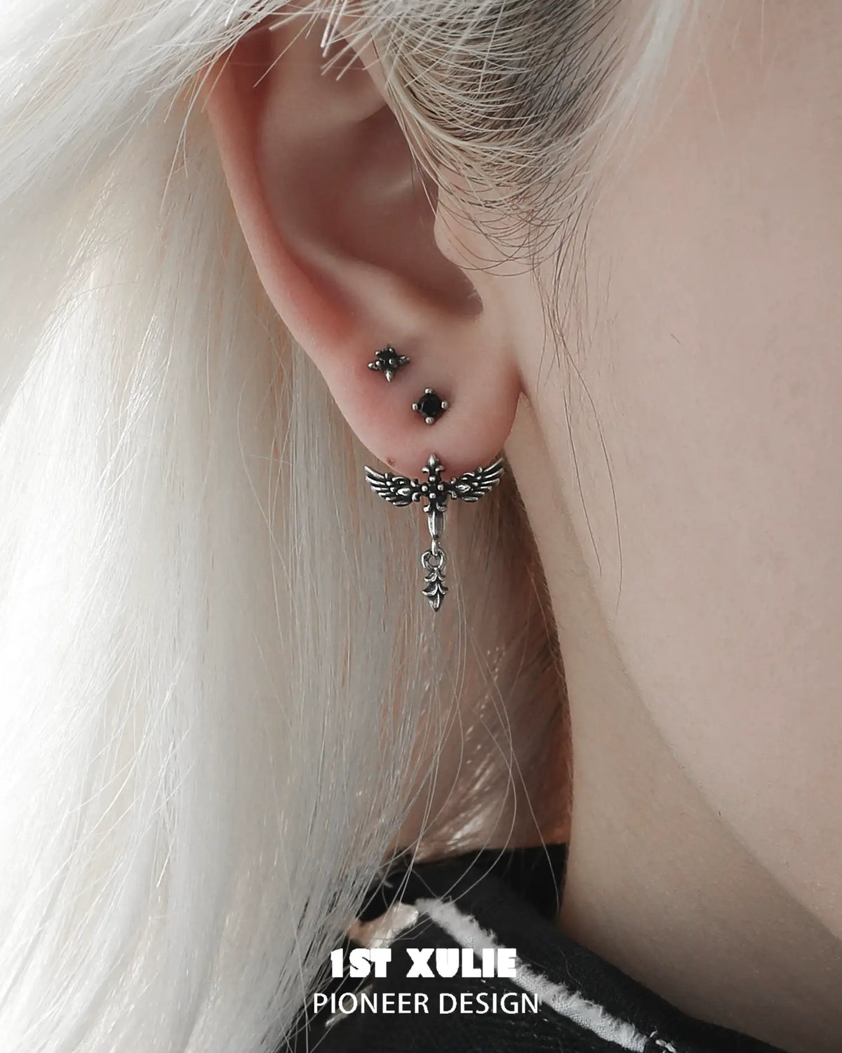 Fallen Angel Detachable Double Piercing Earrings