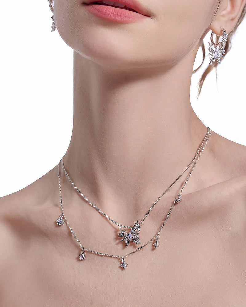 [MASW] Butterfly Dance Flower Layer Necklace pg277