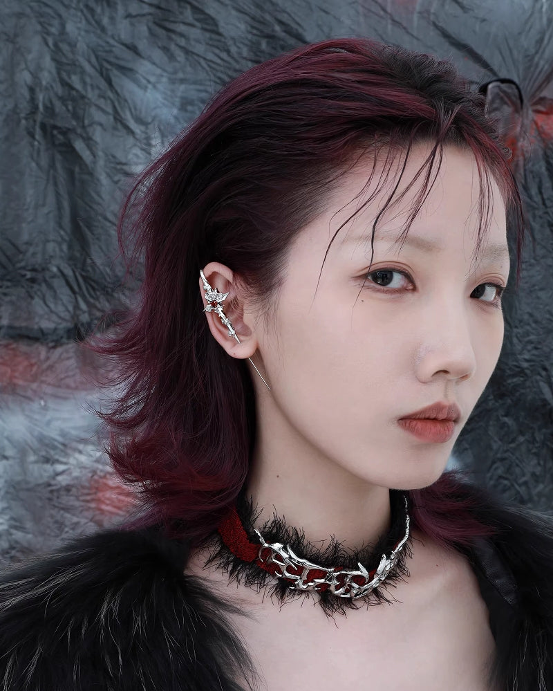 [1ST XULIE] Forbidden Rose Red Heart Earrings pg827