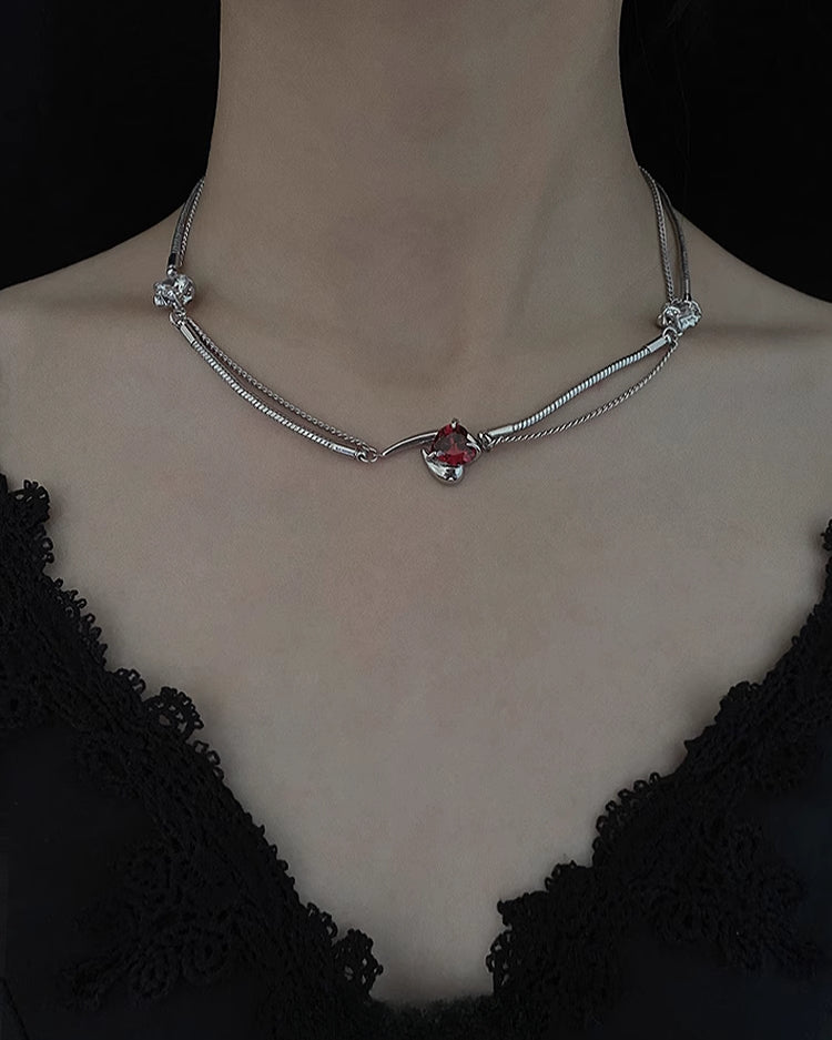 【Insomnia Artist】Crimson Pit Double-layer Red Love Necklace pg473