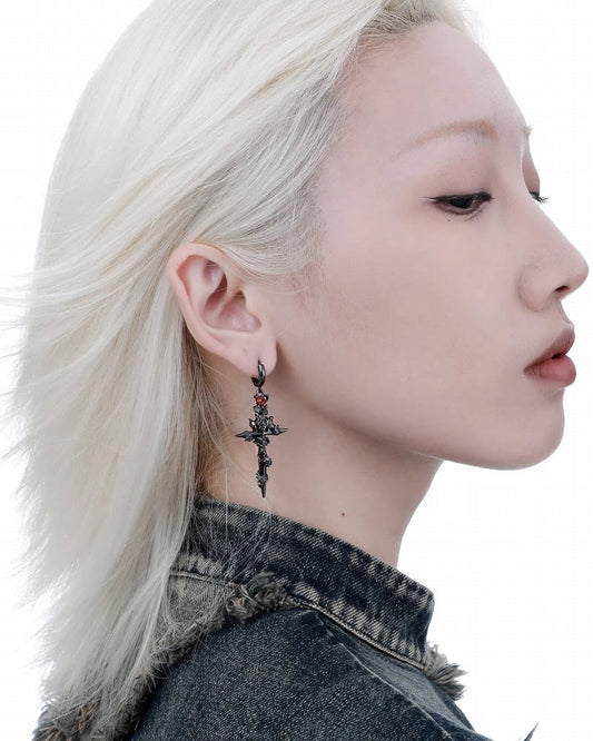 【1ST XULIE】Forbidden Rose Cross Earrings pg809