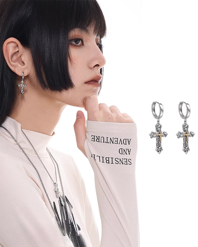 【SUMIYAKI】Graffiti Cross Earrings pg930