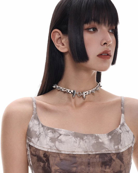 【SUMIYAKI】Graffiti Leopard Rivet Choker pg934