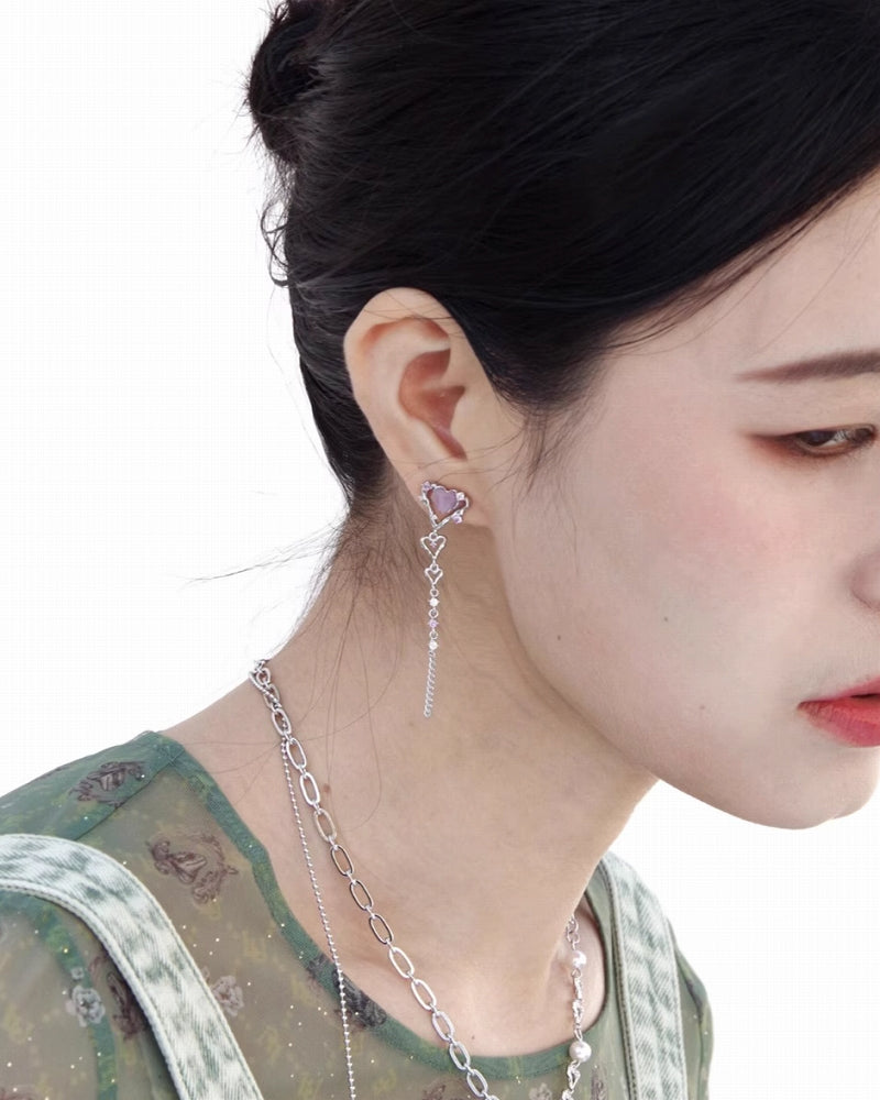 [Esak∞chi] Magic Wish Hollow Heart Tassel Earrings pg1161