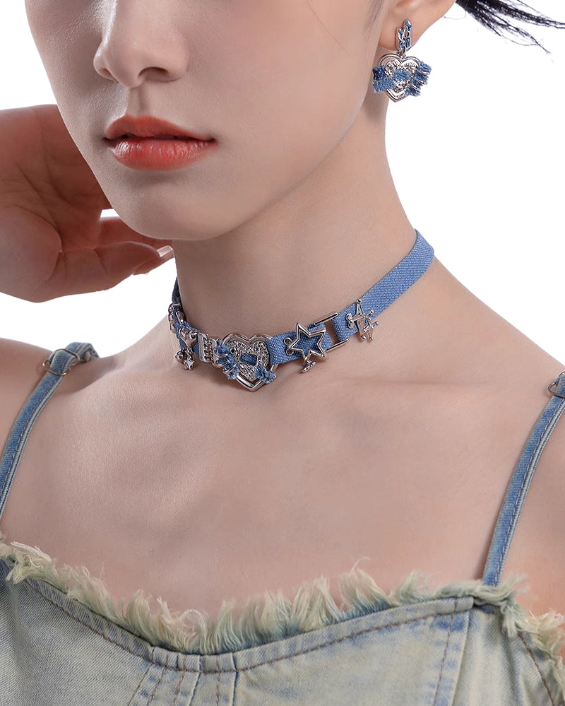 [MASW] Denim Heart Blue Earrings pg574