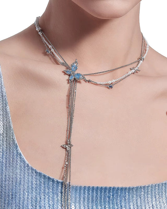 [MASW] Butterfly Dance Layer Tassel Necklace pg286