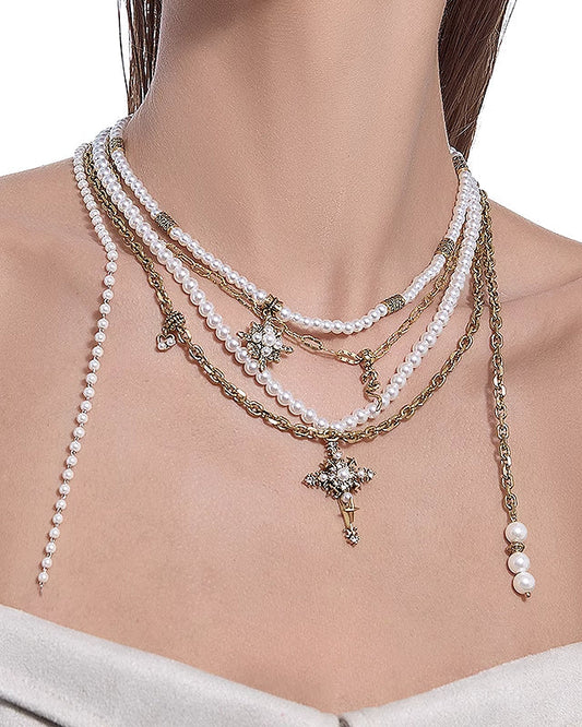 [MASW] Nostalgia Layer Cross Necklace pg1291