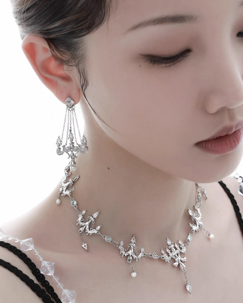 [1ST XULIE]Crystal Chandelier Tassel Earrings pg492