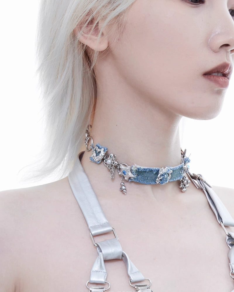 [1ST XULIE]Dopamine Color Treasure Denim Choker pg597