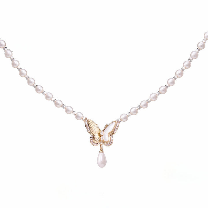 [SUMIYAKI] Golden Butterfly Pearl Necklace pg910