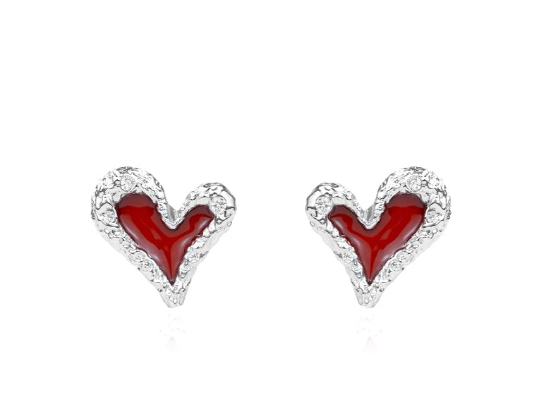 【OOMEOO】Preference Red Heart Earrings pg1394