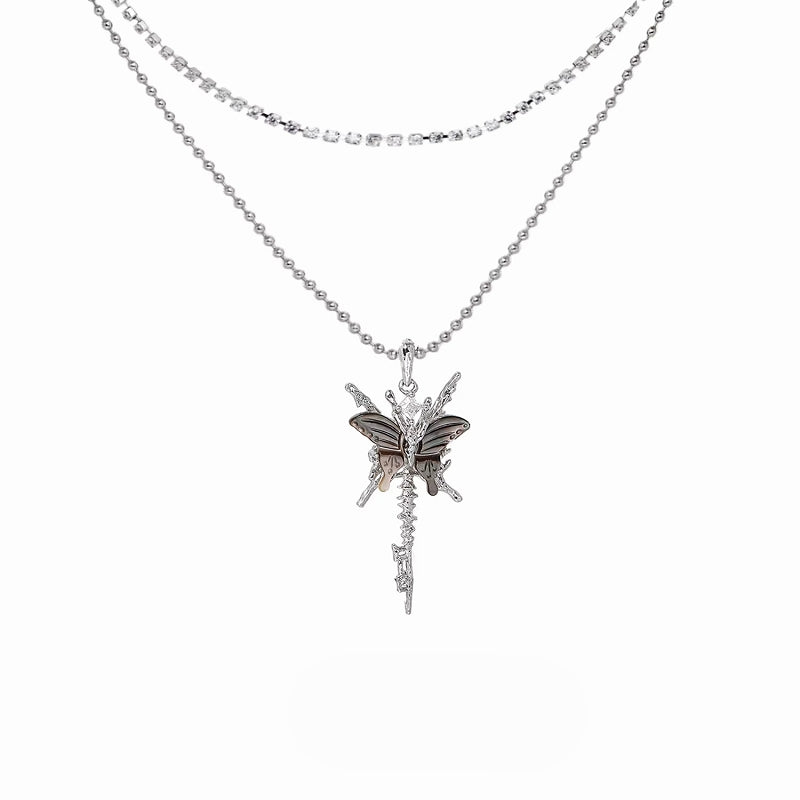 [1ST XULIE] Butterfly Skeleton Layer Necklace pg348