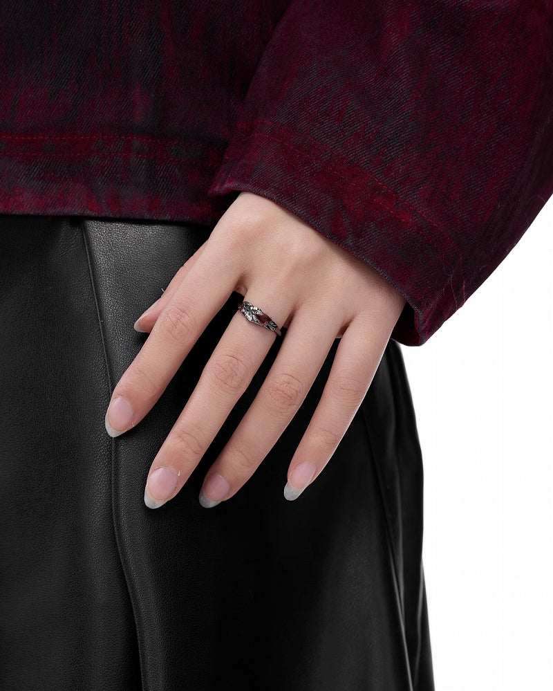 Feather Red Open Ring