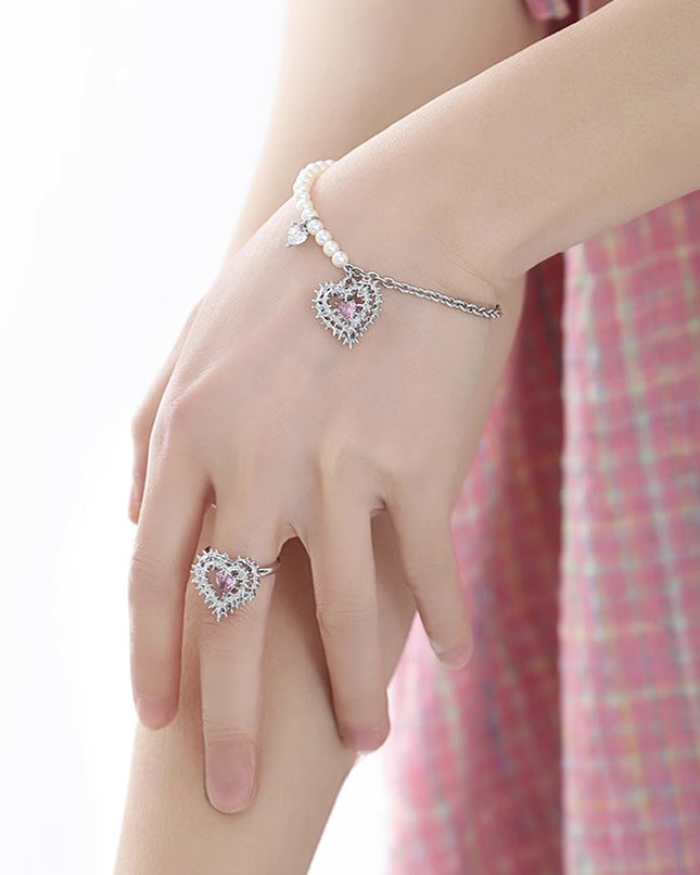 Pink Heart Spiked Thorn Bracelet