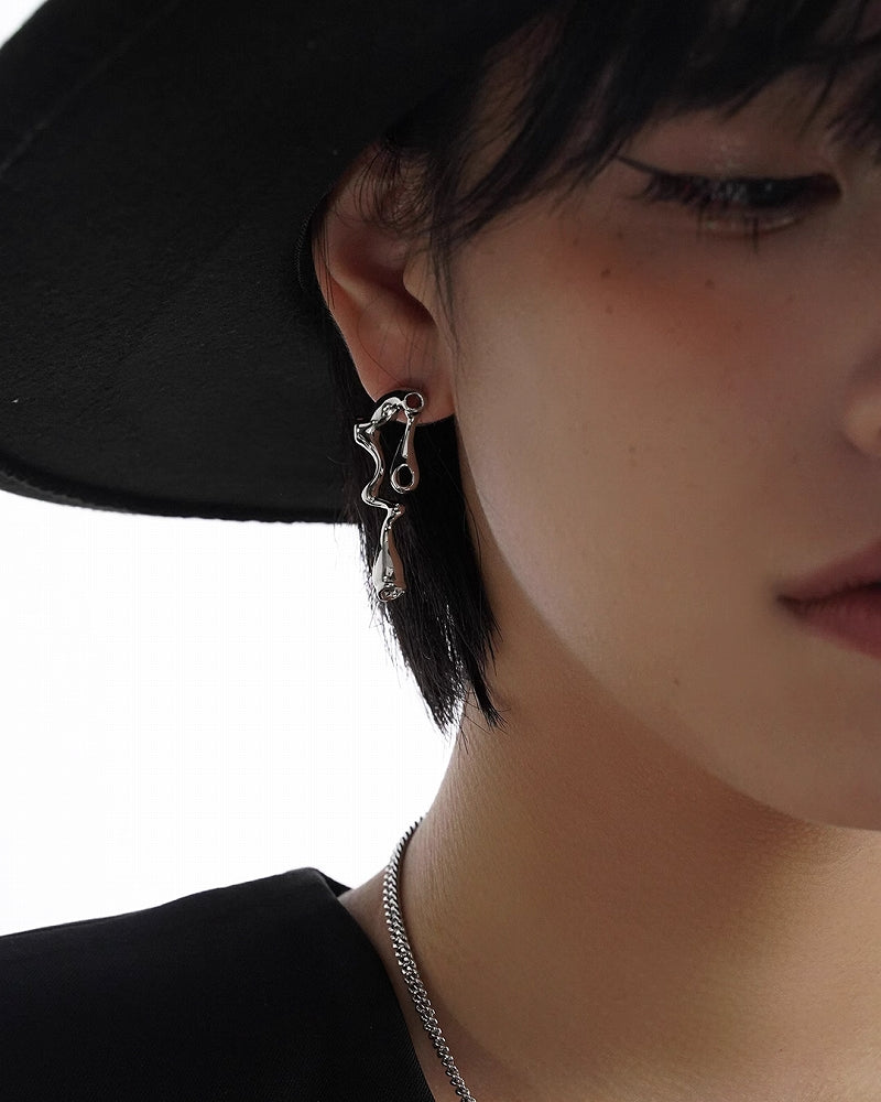 【SUMIYAKI】Metal Fluid Asymmetric Earrings pg1208