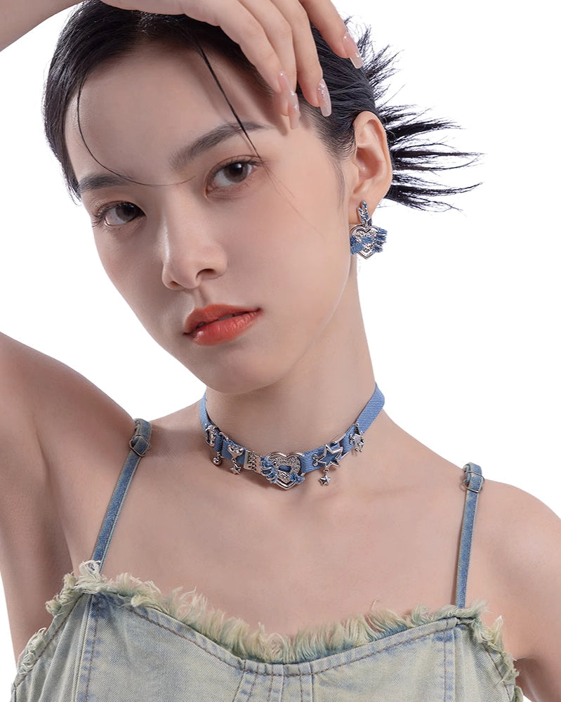 【MASW】Denim Heart Blue Earrings pg574