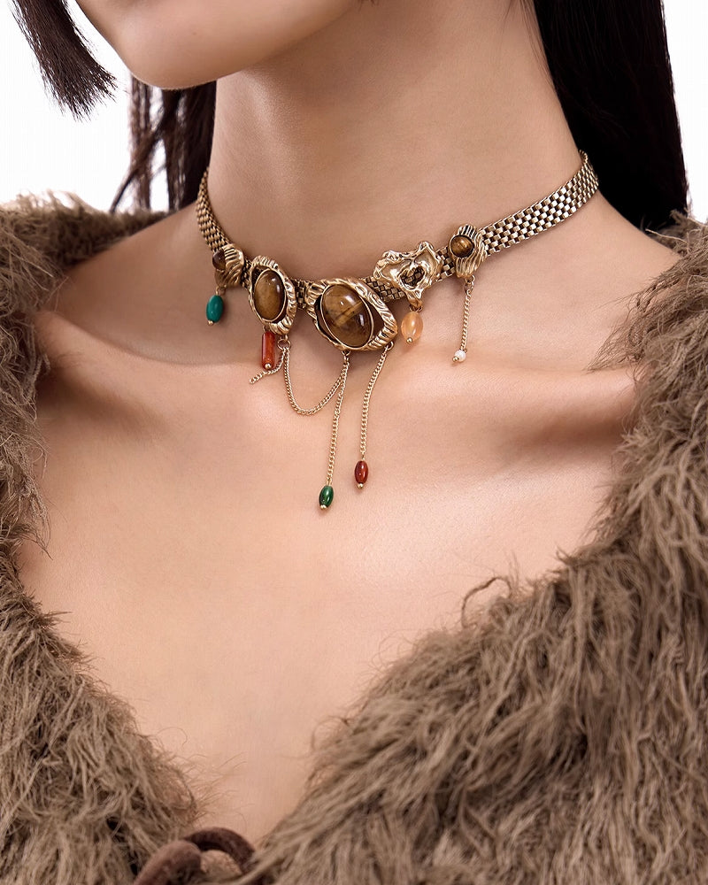 Yadan Tiger Eye Tassel Choker