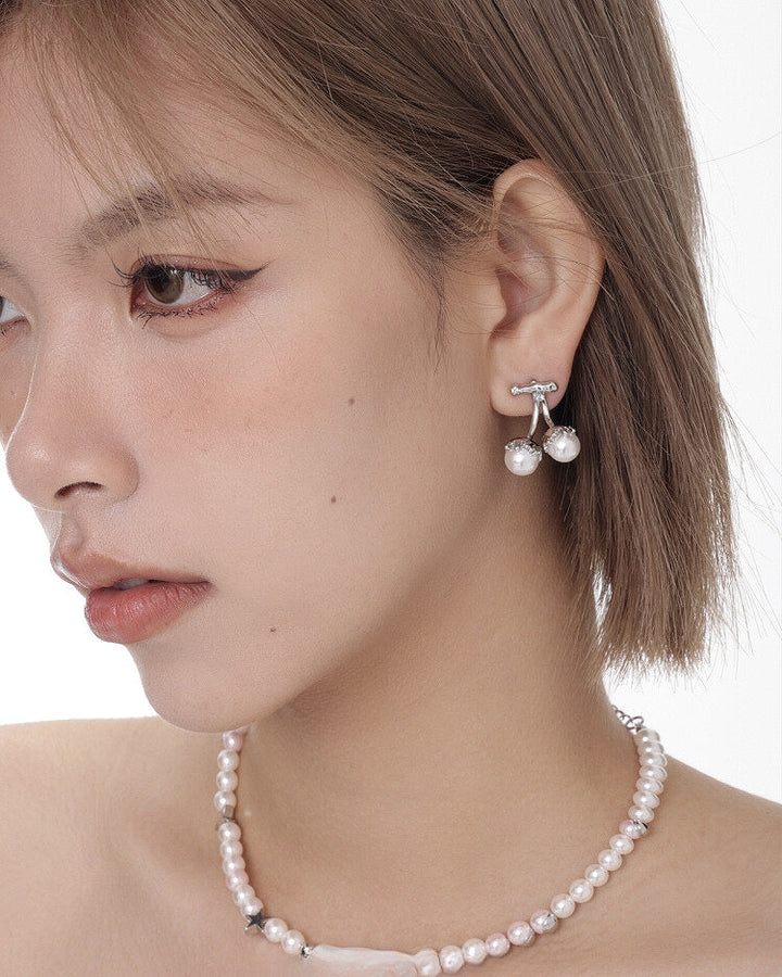 【SUMIYAKI】Pearl Cherry Fluid Earrings pg1345