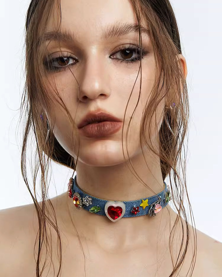 [OCTO VITA] Spicy Girl Dopamine Blue Denim Choker pg1665