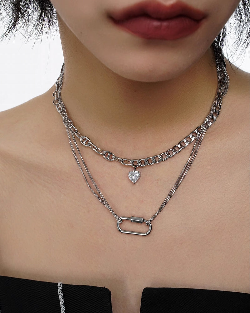 [SUMIYAKI] Splicing Double Zirconia Necklace pg1678