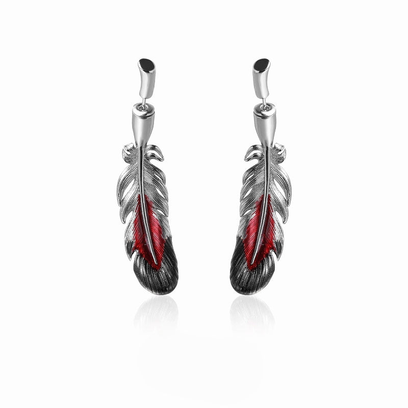 Floating Crane Feather Earrings
