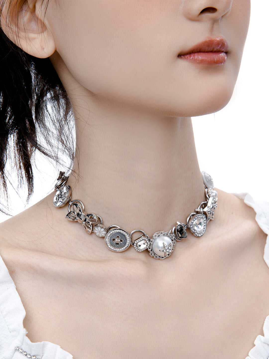 【Planktont 浮U生物】Silver Button Necklace pg1608