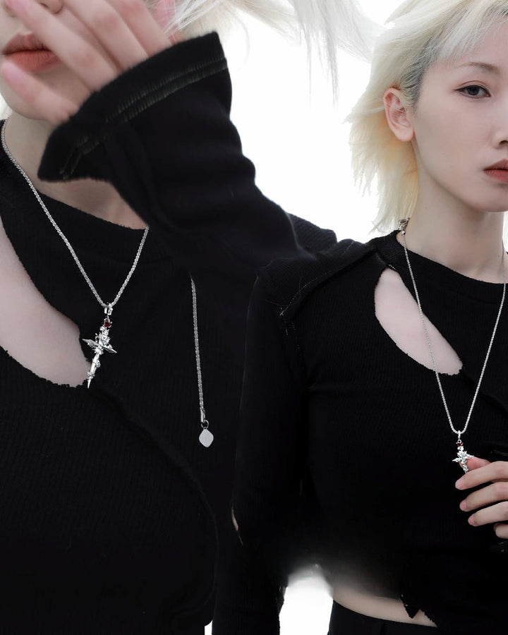 【1ST XULIE】Forbidden Rose Cross Necklace pg810