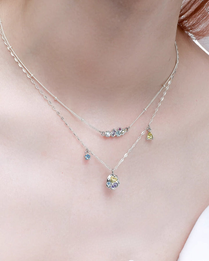 【1ST XULIE】Dopamine Color Treasure Double Layer Necklace pg598