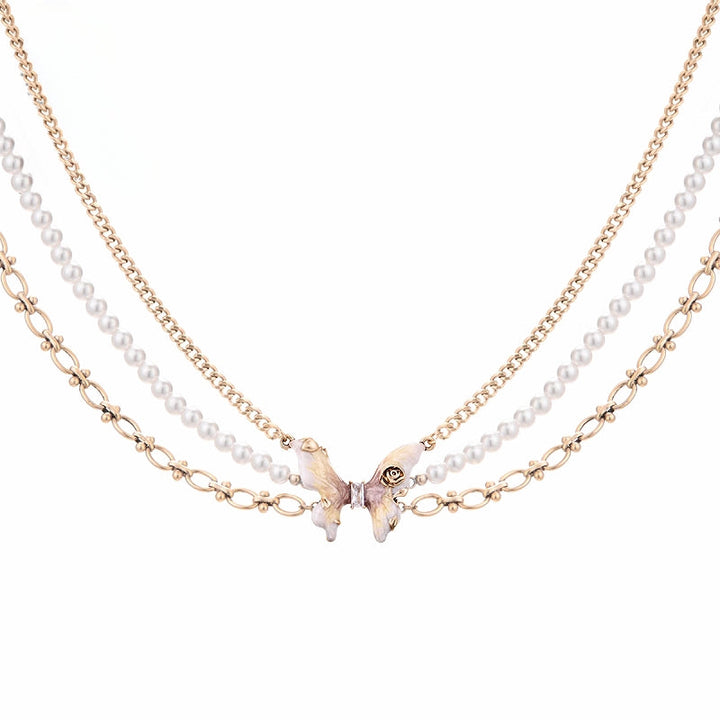 【SUMIYAKI】Butterfly Rose Pearl Layer Necklace pg343