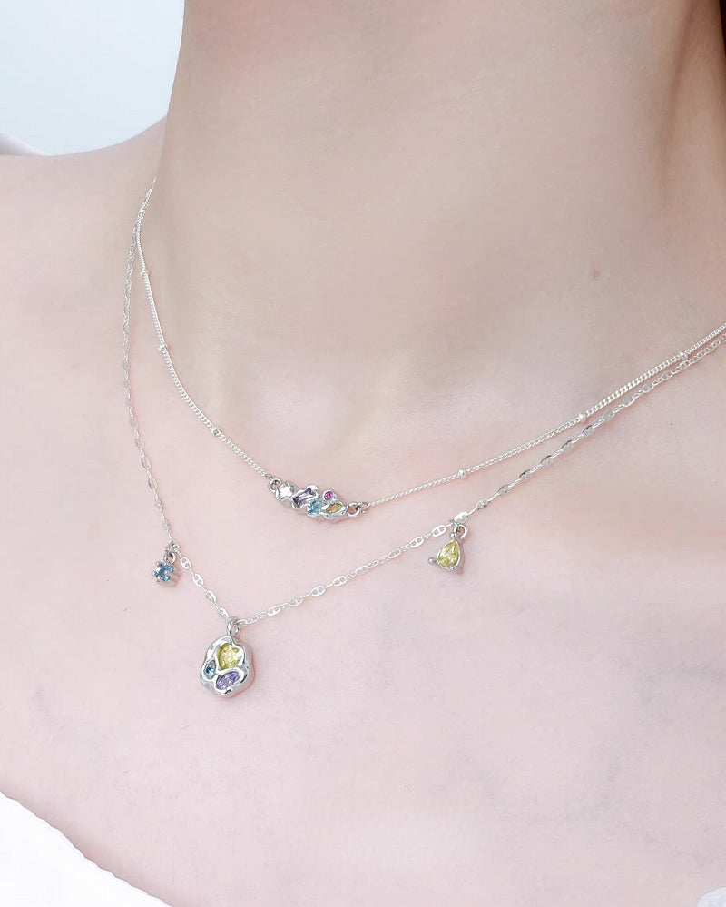 【1ST XULIE】Dopamine Color Treasure Double Layer Necklace pg598