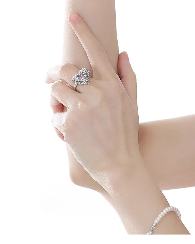 Pink Heart Spiked Thorn Open Ring