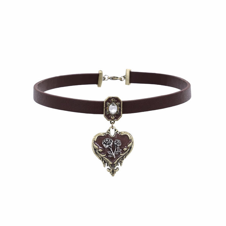 【SUMIYAKI】Retro Heart Rose Choker pg1476