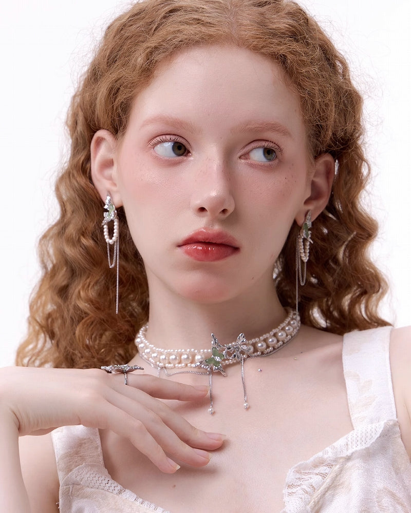 【SUMIYAKI】Mint Green Butterfly Tassel Earrings pg1221