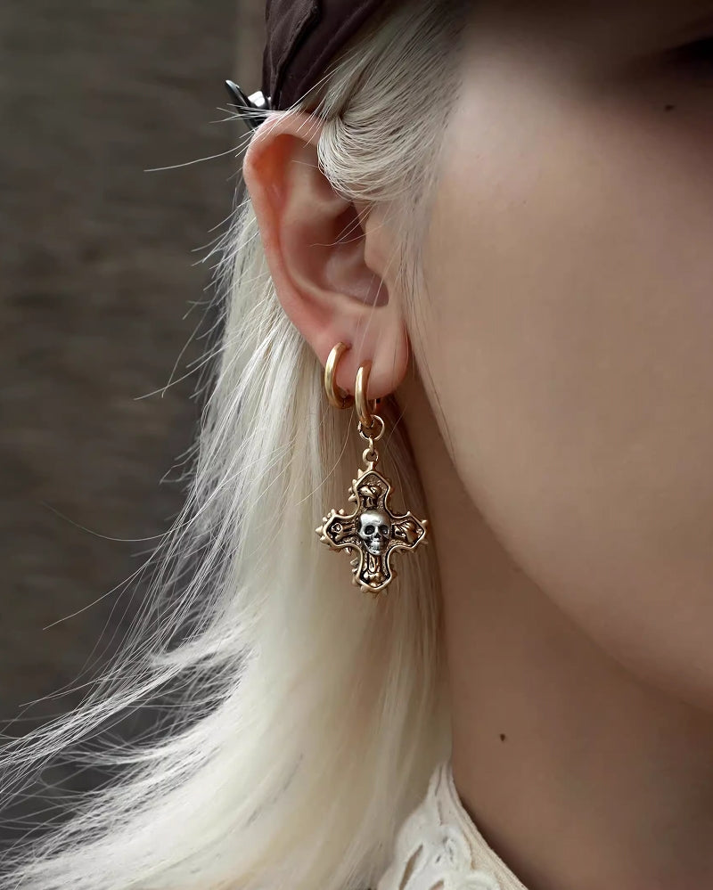 Crime and Punishment Skull Cross Earrings