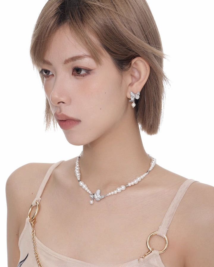 【SUMIYAKI】White Twin Butterflies Necklace pg2003