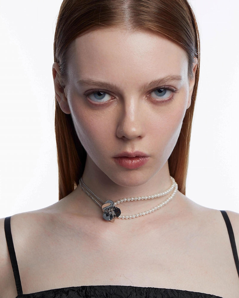 [OCTO VITA] Iris Flower Pearl Layer Choker pg1029