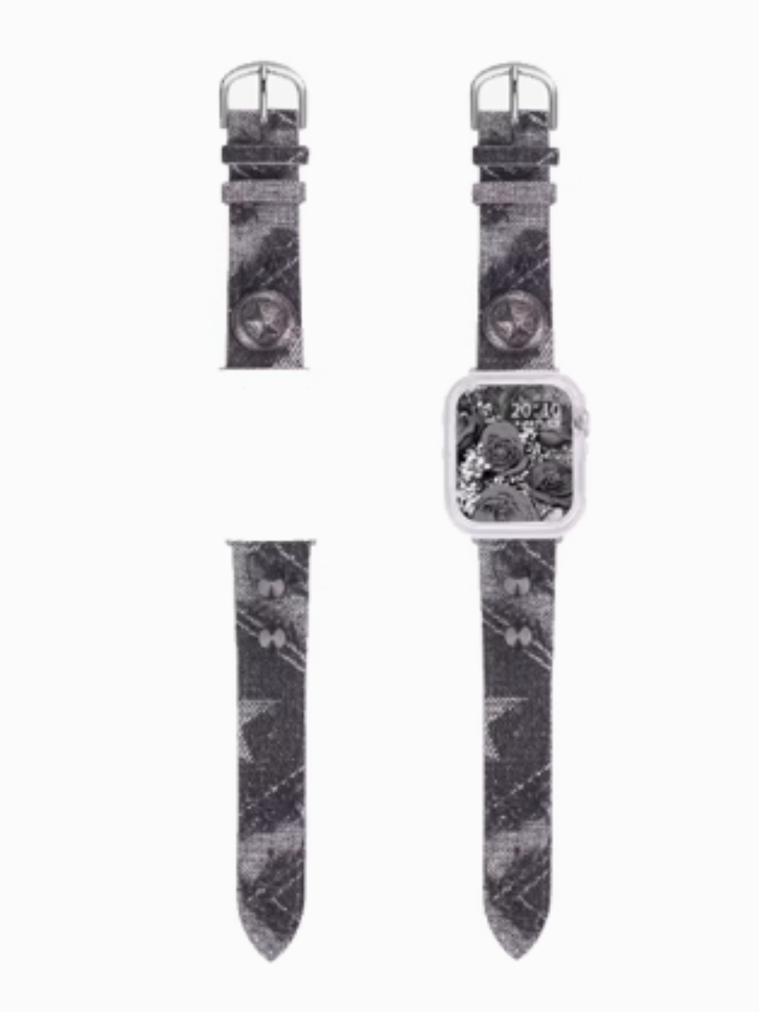 [OCTO VITA] Black Leather Leopard Apple Watch Strap pg194