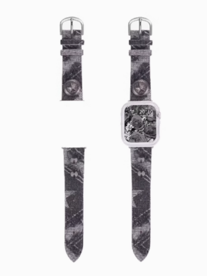 【OCTO VITA】Black Leather Leopard Apple Watch Strap pg194