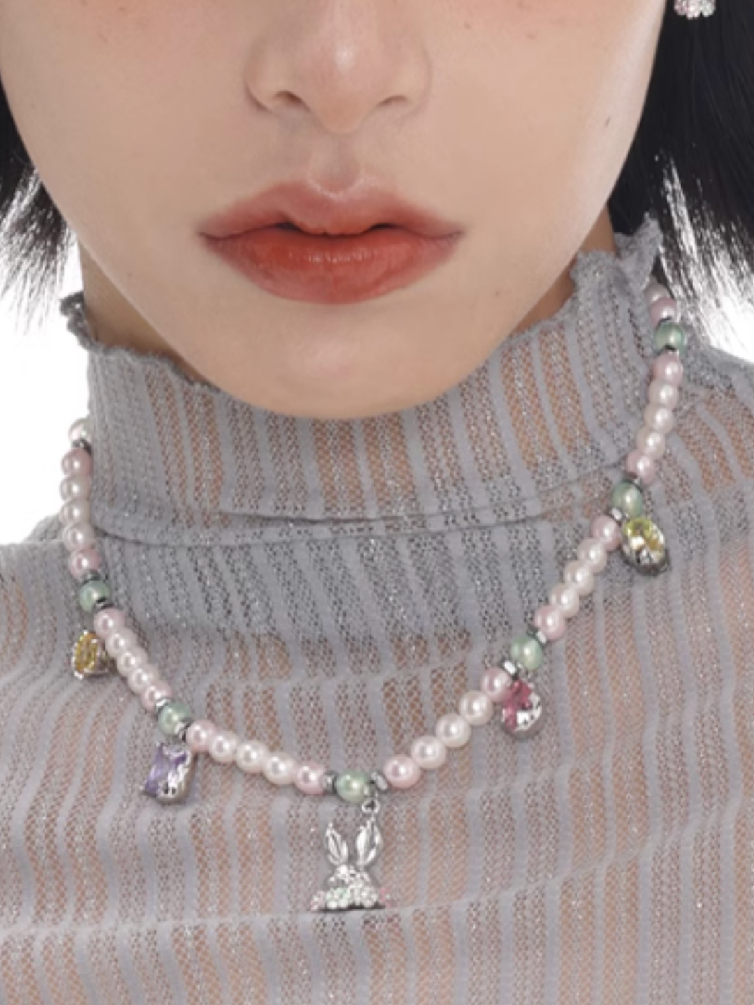 【SUMIYAKI】Secret Small Flower Rabbit Colorful Necklace pg1592